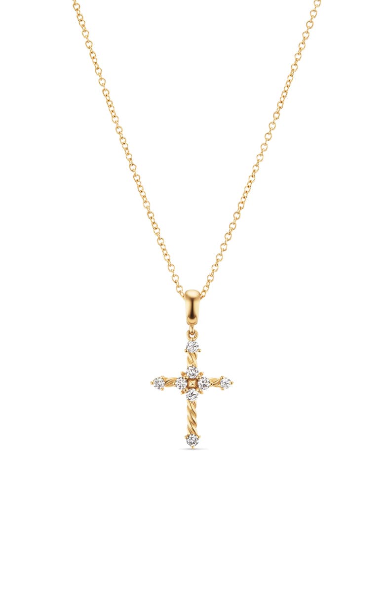 David Yurman Petite Modern Renaissance Cross Pendant Necklace in 18K Yellow Gold with Diamonds, Main, color, 