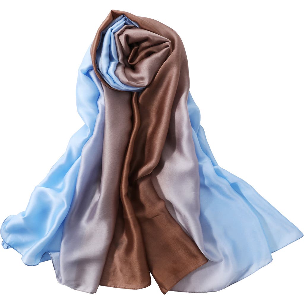 Youzey Lightweight Faux Silk Brown To Blue Ombre Scarf