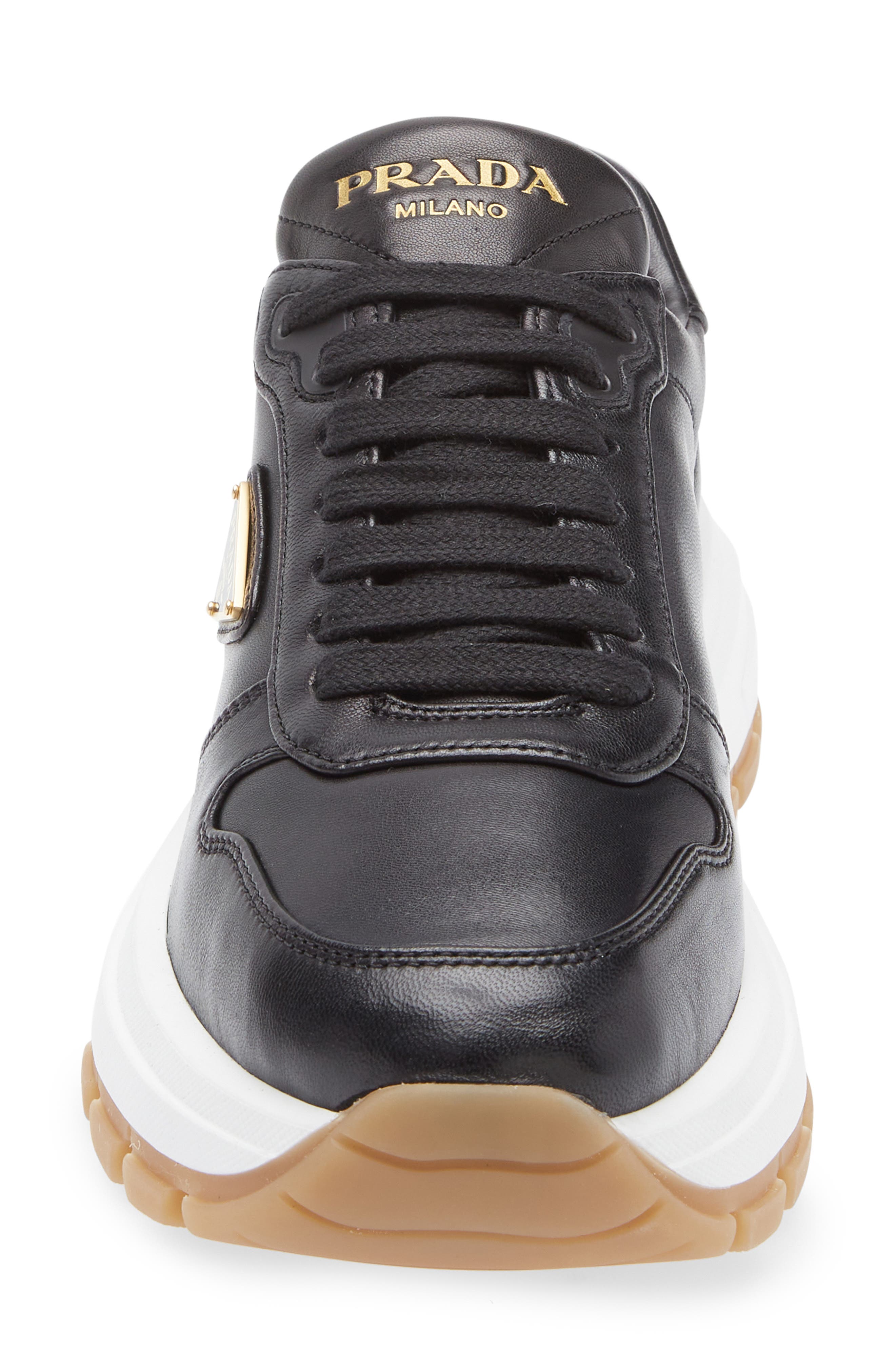 Prada Prax Leather Sneaker, Alternate, color, Nero