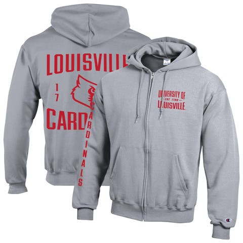 Men's Champion  Heather Gray Louisville Cardinals Varsity Powerblend Full-Zip Fleece Hoodie