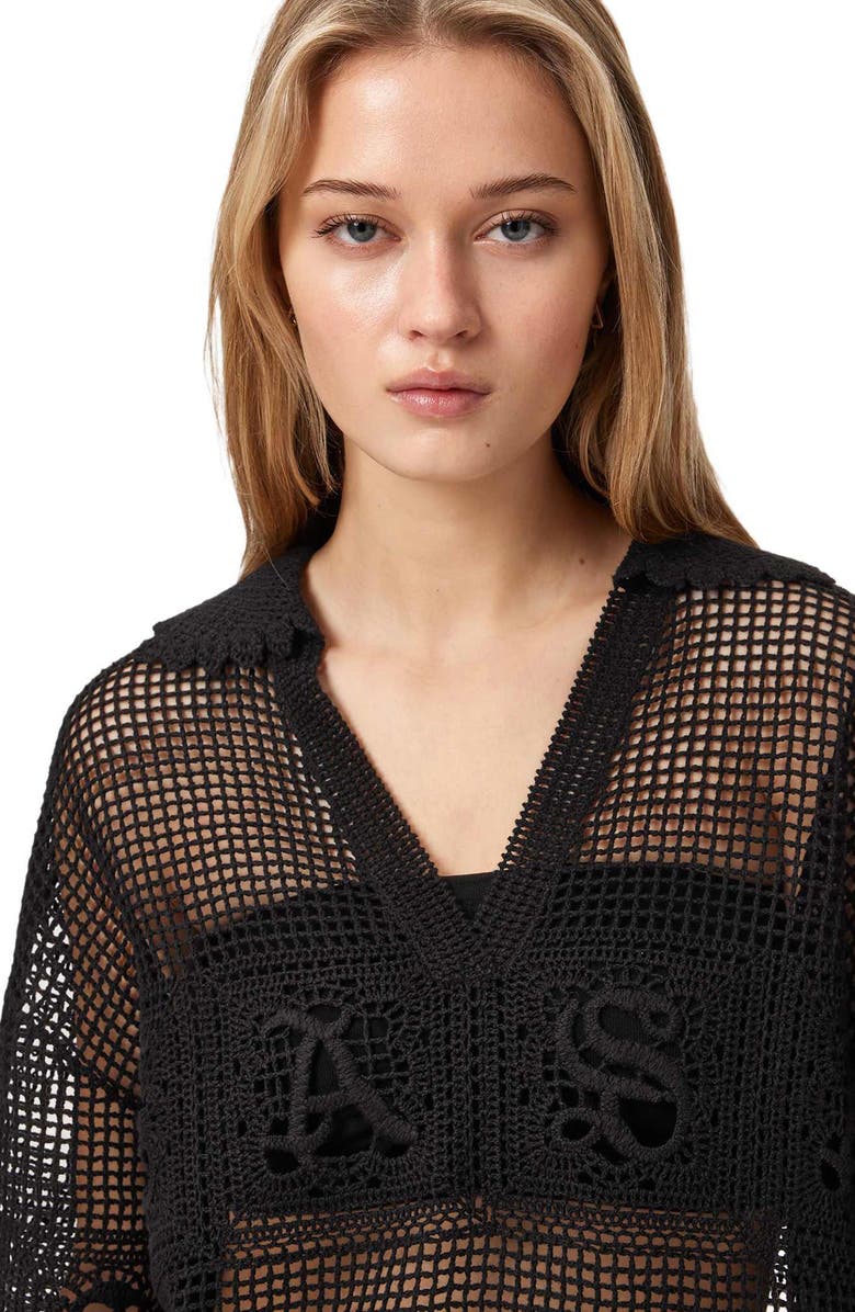 AllSaints Kyra Mesh Cover-Up Dress, Alternate, color, Black