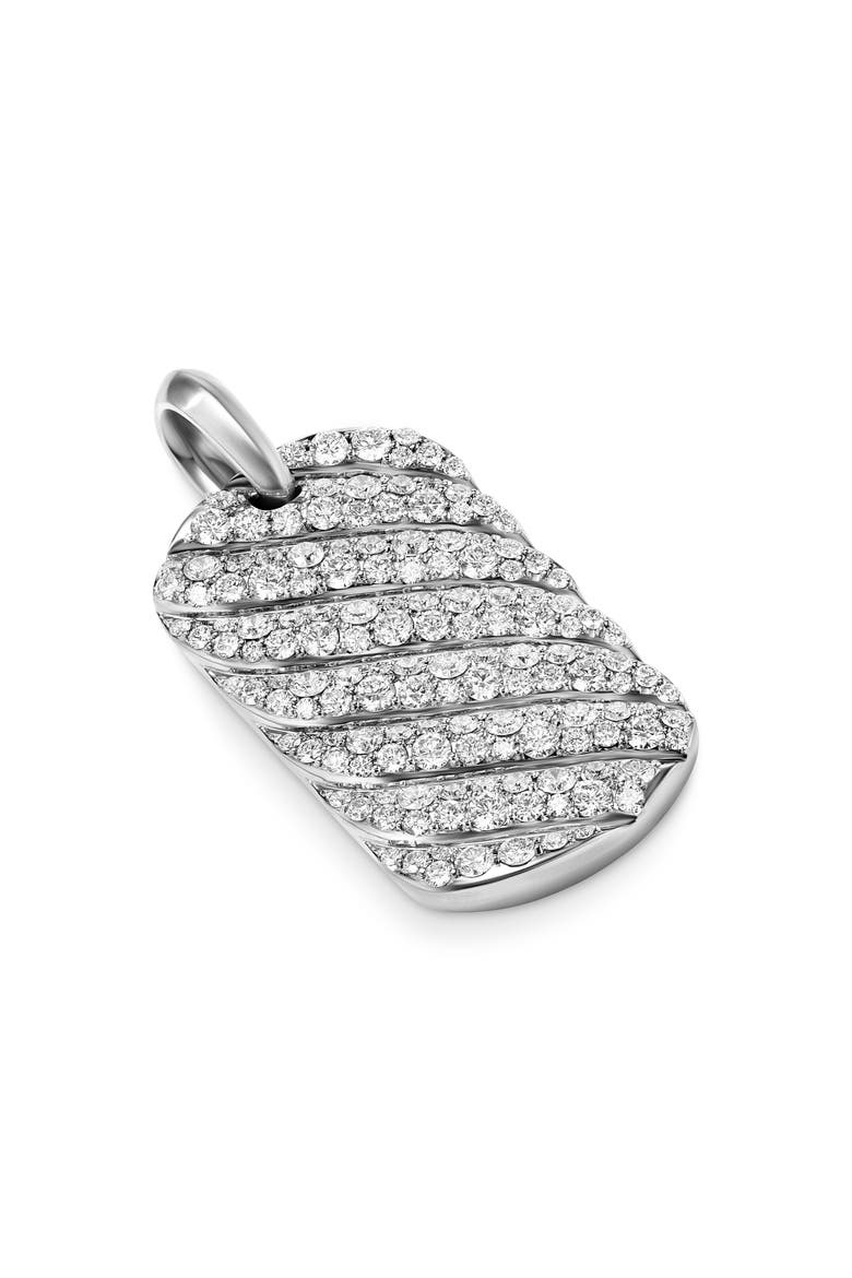 Sculpted Cable Tag in Sterling Silver with Diamonds, 35mm, Alternate, color, STERLING SILVER
