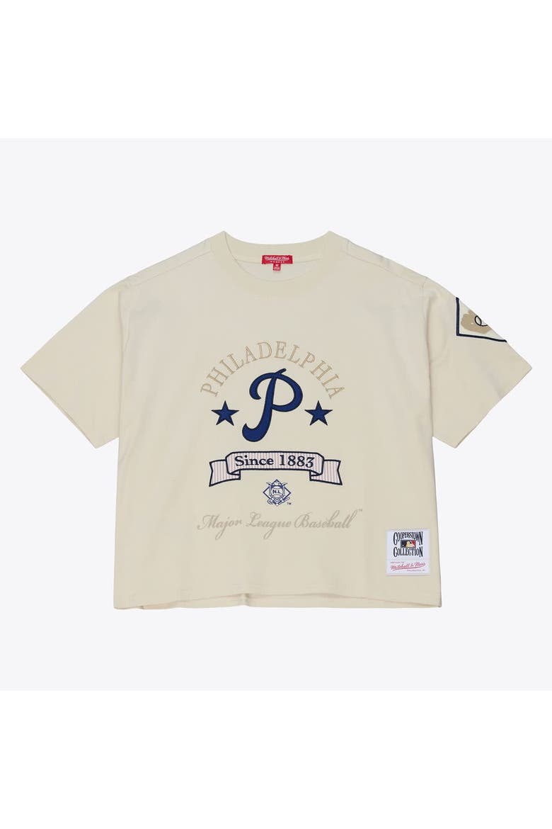 Women's Mitchell & Ness  Cream Philadelphia Phillies Cooperstown Yacht Rock Boxy Cropped T-Shirt, Alternate, color, Cream