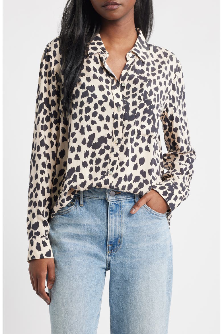 Josephine Snakeskin Print Button-Up Shirt, Main, color, TAUPE SPOTTED