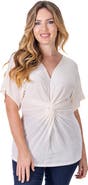 24seven Comfort Apparel Petites V-Neck Knot Front Cap Sleeve Top