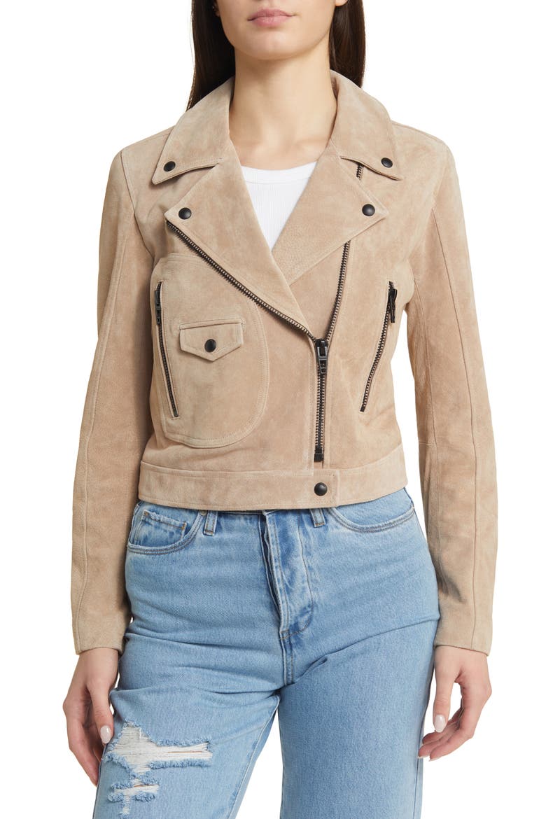 Suede Moto Jacket, Alternate, color, COLD FOAM