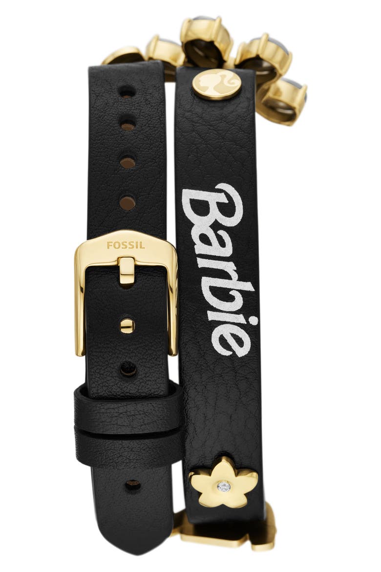 x Barbie Double Wrap Leather Strap Watch, 23mm, Alternate, color, BLACK