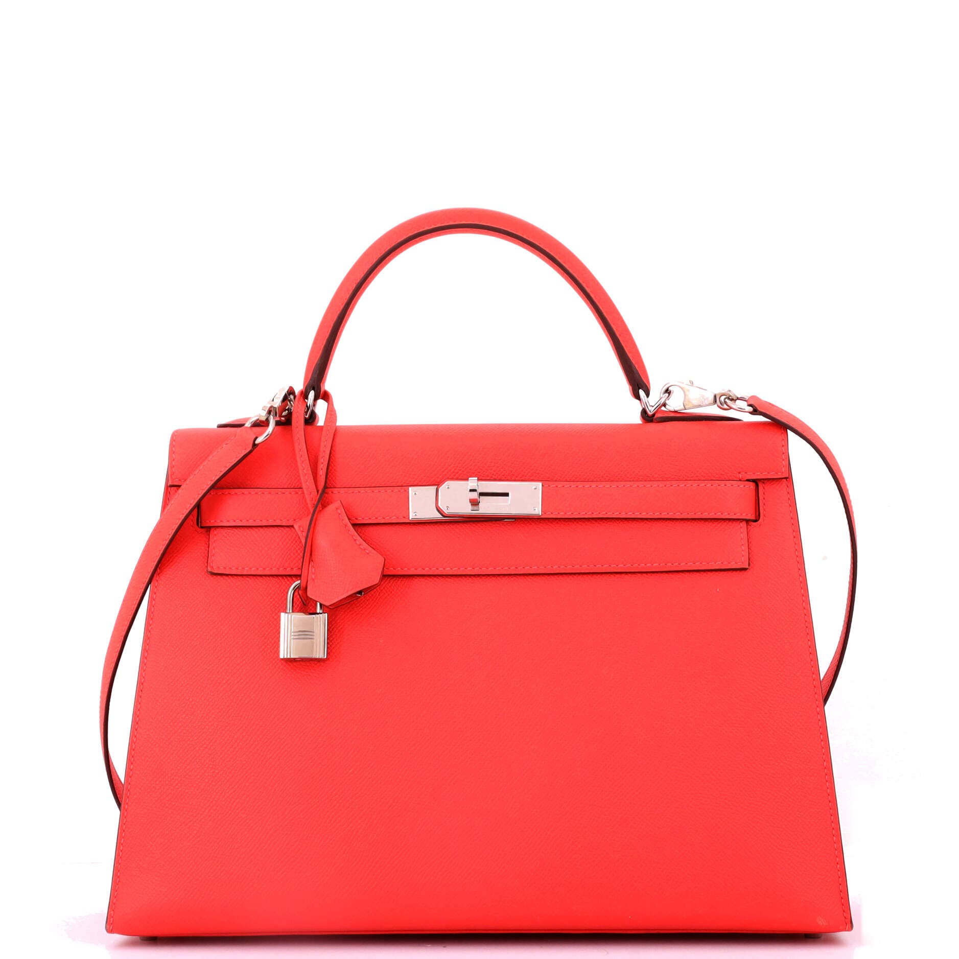 Pre-Owned Hermes Kelly Handbag Red Epsom with Palladium Hardware 32, Main, color, Rouge Pivoine