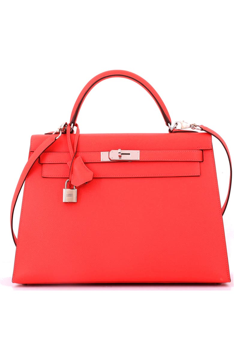 Pre-Owned Hermes Kelly Handbag Red Epsom with Palladium Hardware 32, Main, color, Rouge Pivoine