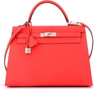 Pre-Owned Hermes Kelly Handbag Red Epsom with Palladium Hardware 32