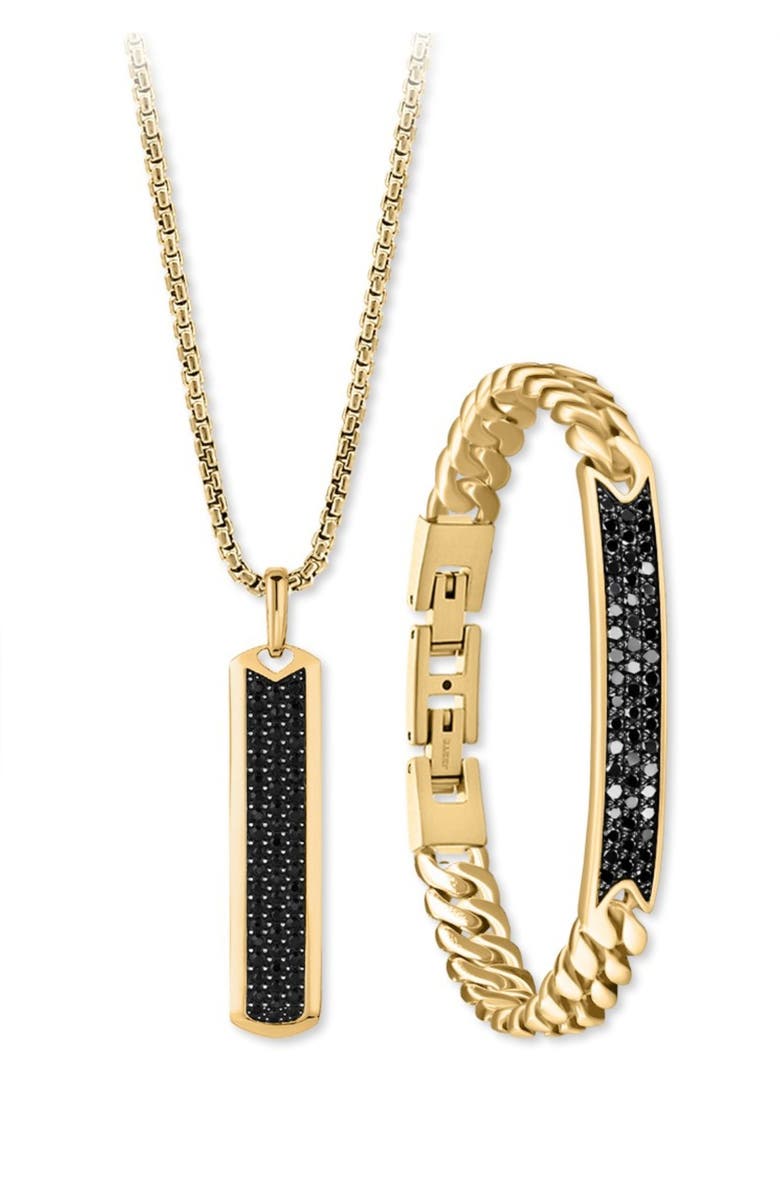 AMERICAN EXCHANGE Men's Pavé Crystal Bar Necklace & Bracelet Set, Alternate, color, Black/ Gold