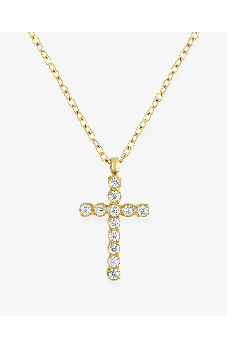 BEN ONI Dainty Bezel Cubic Zirconia Cross Necklace, Main, color, Gold
