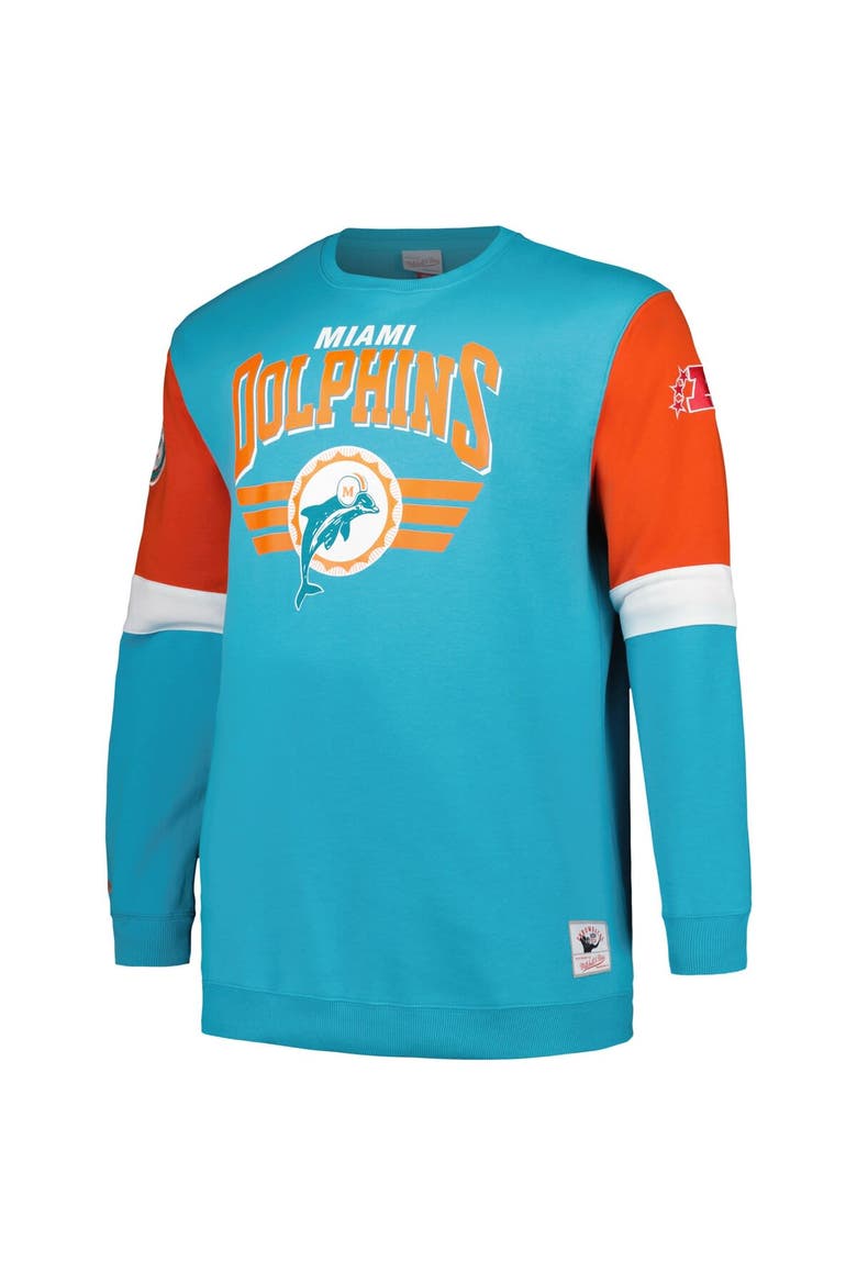 Men's Mitchell & Ness Aqua Miami Dolphins Big & Tall Fleece Pullover Sweatshirt, Alternate, color, Aqua