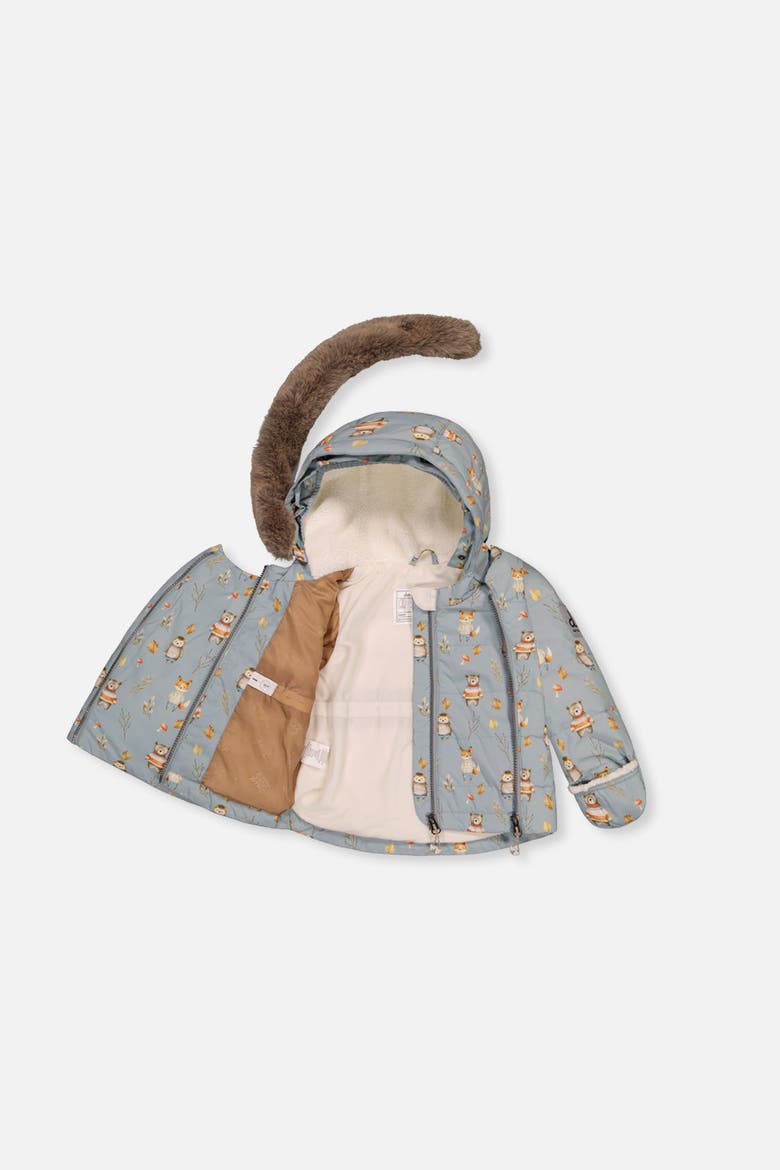 Woodland Creatures Two Piece Coat Pants & Neckwarmer Snowsuit, Alternate, color, Blue Animal Print