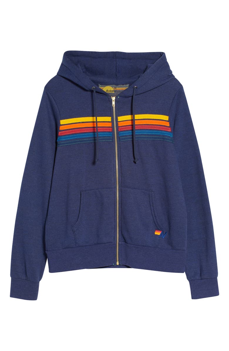 Aviator Nation 5-Stripe Zip Hoodie, Alternate, color, Navy