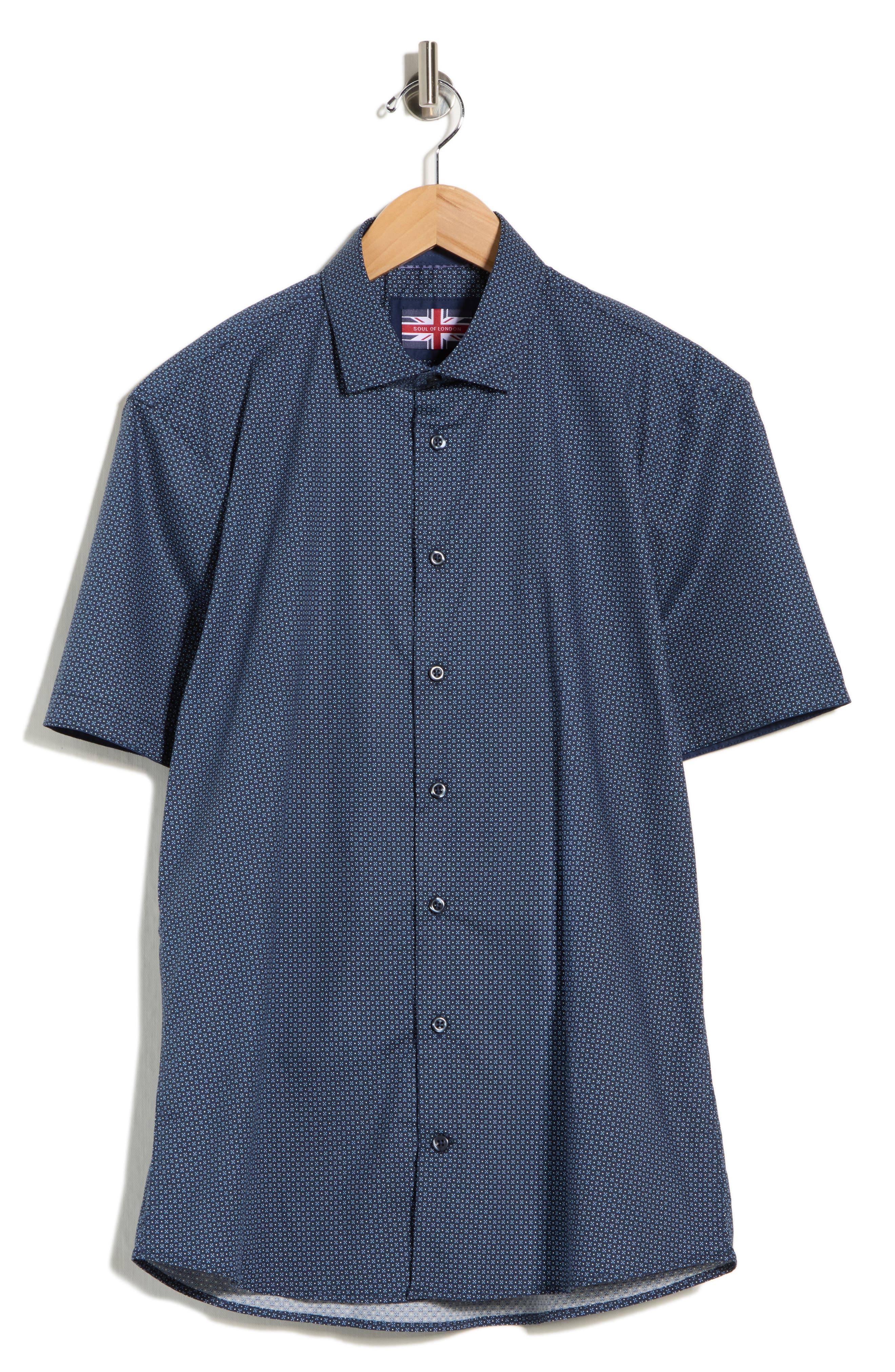 SOUL OF LONDON Short Sleeve Stretch Button-Up Shirt