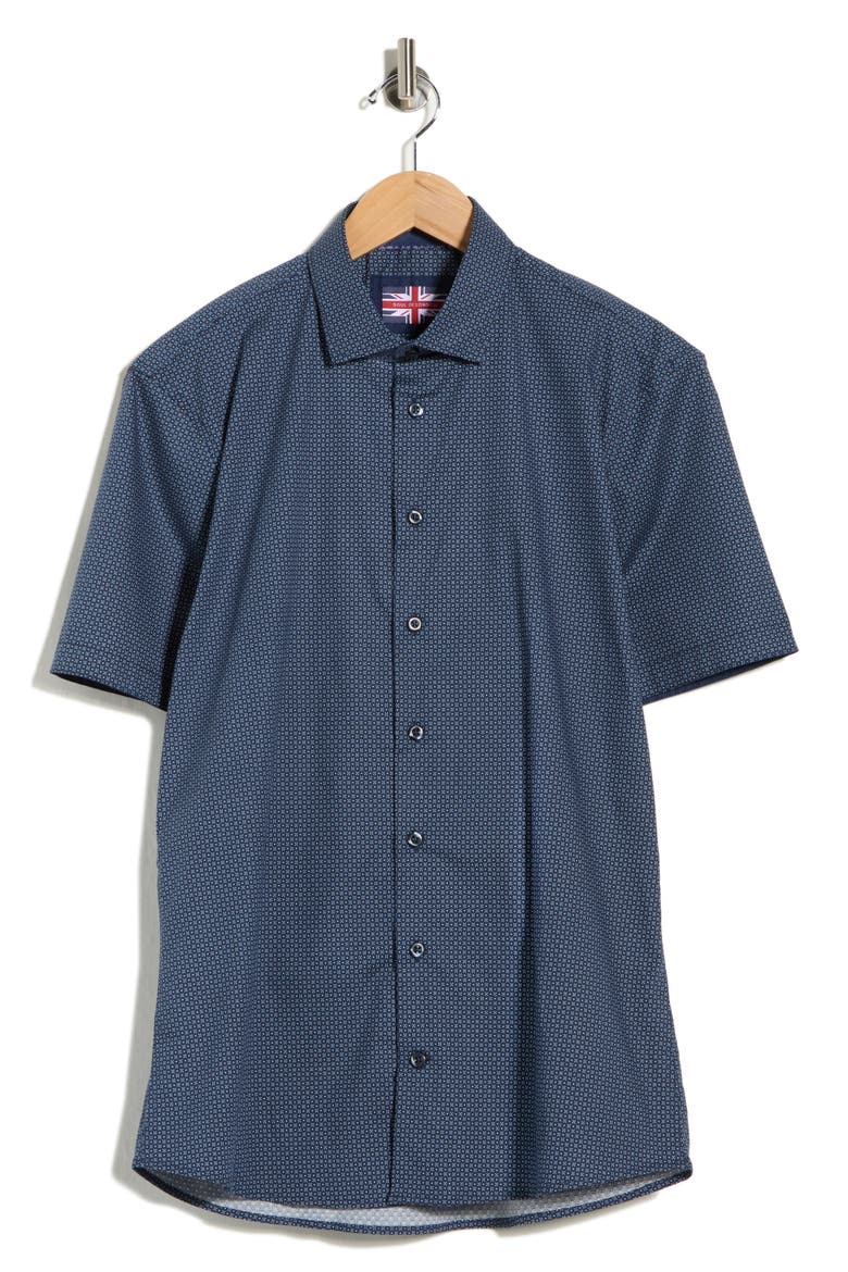 Short Sleeve Stretch Button-Up Shirt, Alternate, color, NAVY