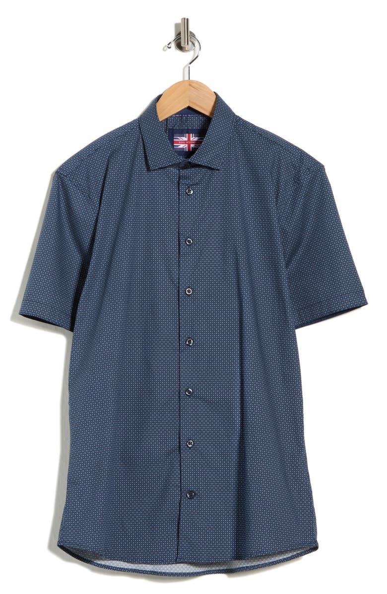 SOUL OF LONDON Short Sleeve Stretch Button-Up Shirt, Main, color, Navy