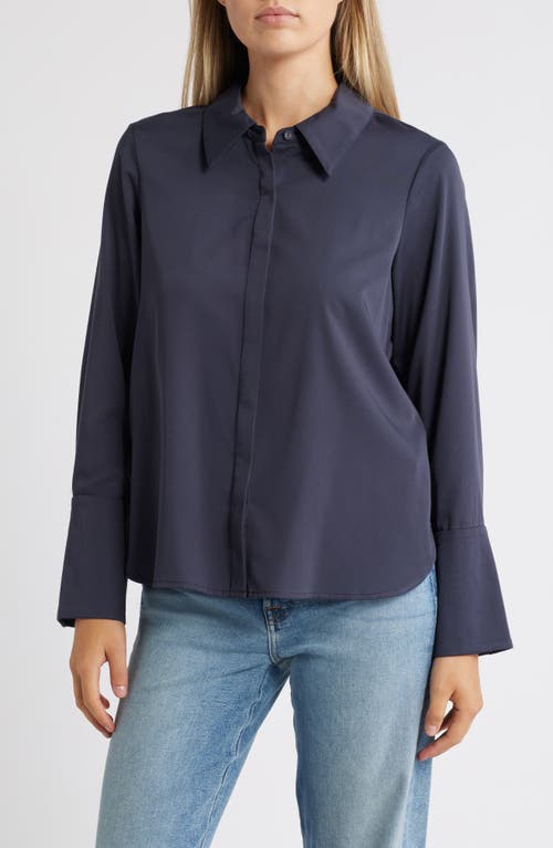 Wit & Wisdom Flare Cuff Button-Up Shirt in Blue Charcoal 