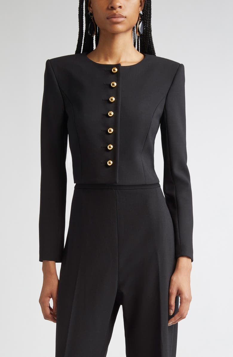 Carolina Herrera Collarless Crop Jacket, Main, color, Black