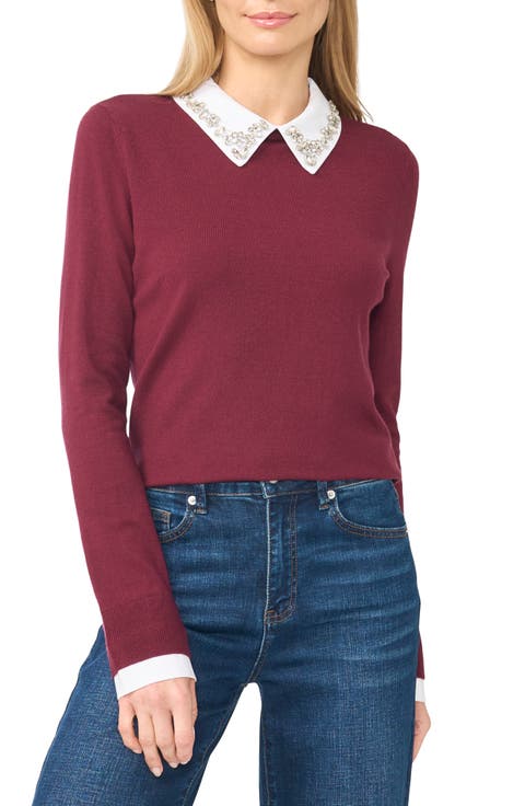 Jewel Collar Twofer Sweater