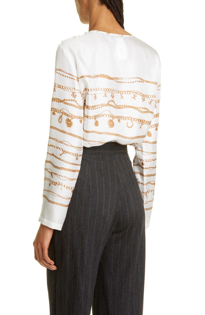 Max Mara Calenda Logo Jewelry Print Silk Blouse, Alternate, color, 