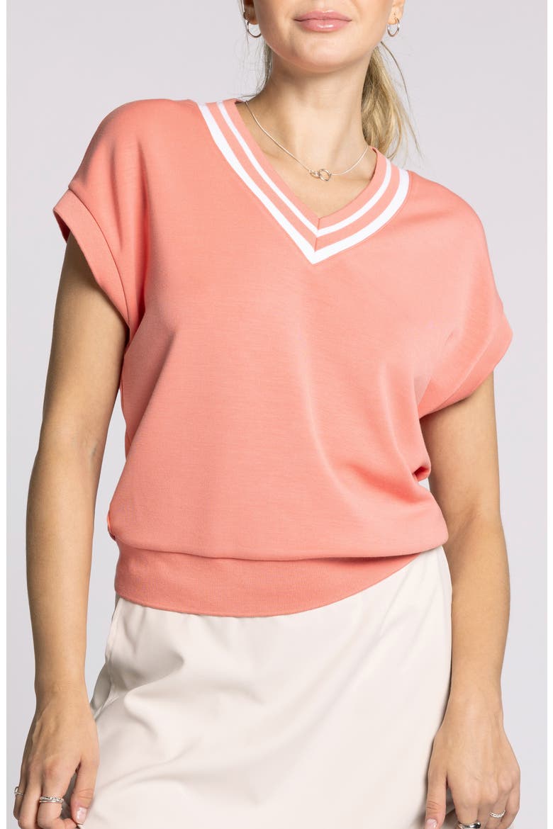 Rhonda Stripe Knit Top, Main, color, CORAL VARSITY