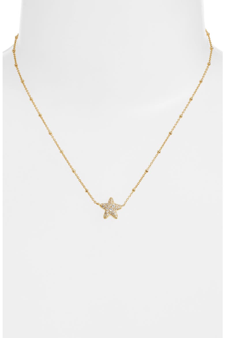 Jae Pavé Cubic Zirconia Starfish Pendant Necklace, Alternate, color, GOLD WHITE CRYSTAL