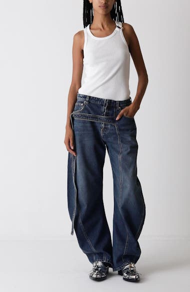 Jean Paul Gaultier Strap Detail Wide Leg Jeans | Nordstrom