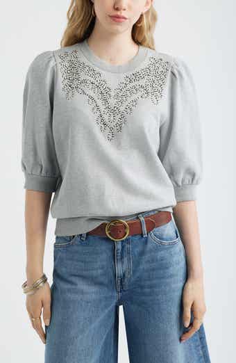 Embroidered Puff Sleeve Sweatshirt