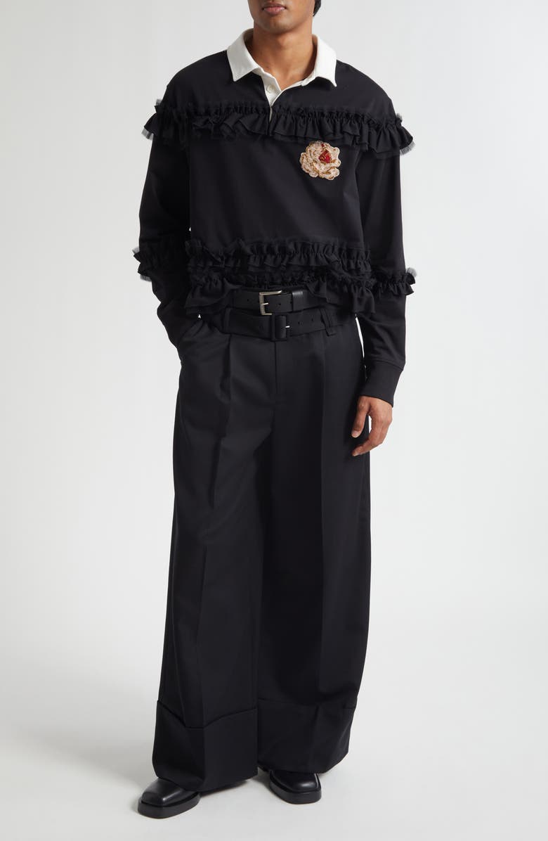 Simone Rocha Double Belt Loop Wide Leg Pants, Alternate, color, Black