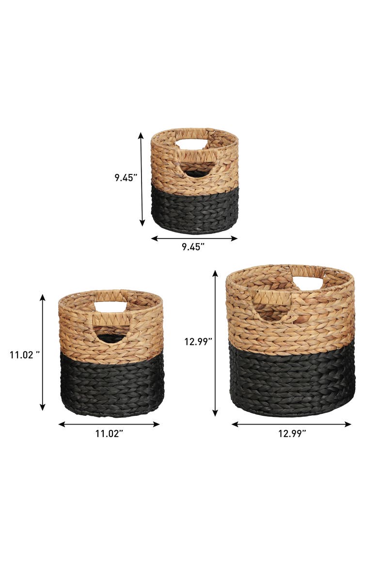 Avery Bohemian Cottage Handwoven Hyacinth Cylinder Nesting Baskets with Handles, Alternate, color, Black/Natural