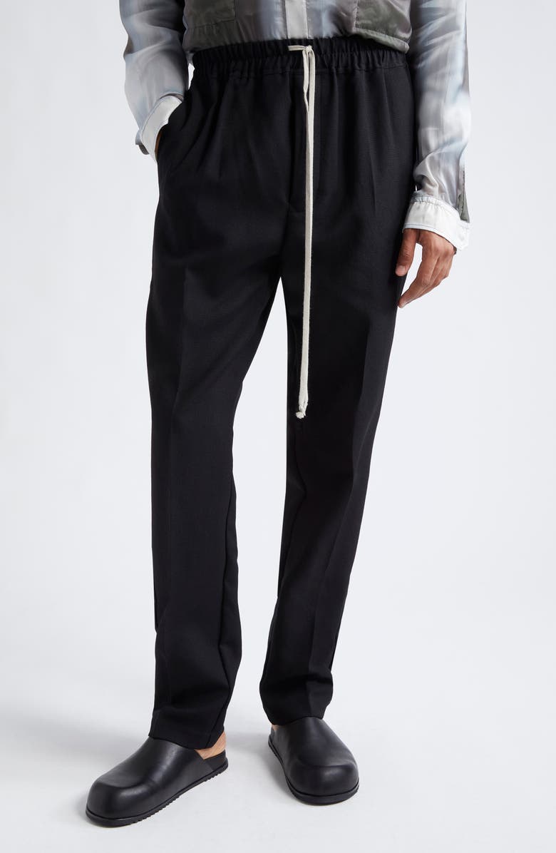 Rick Owens Straight Leg Drawstring Wool Pants, Main, color, Black