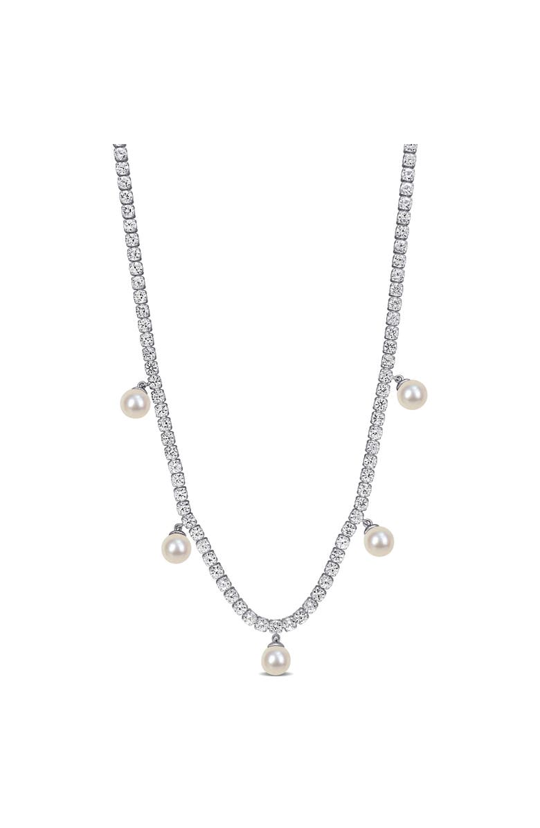 Julianna B. Pearl & Created White Sapphire Charm Necklace, Main, color, Sterling Silver