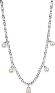 Julianna B. Pearl & Created White Sapphire Charm Necklace