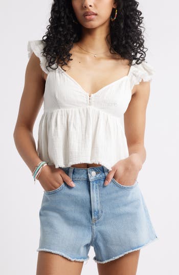 Bp. Cotton Gauze Babydoll Top In White