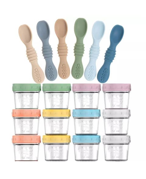 Glass Baby Food Storage Jars and Silicone Baby Spoons Set