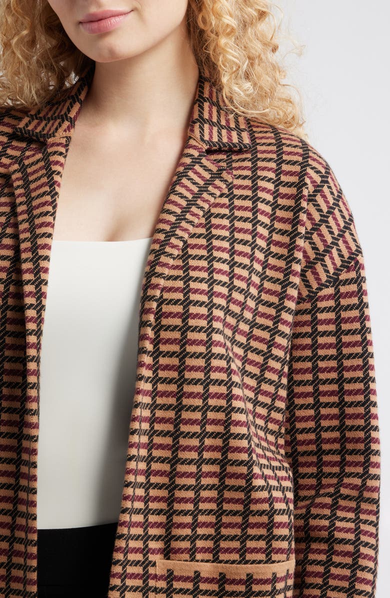 AK ANNE KLEIN Notch Collar Jacquard Cardigan, Alternate, color, Vicuna Multi