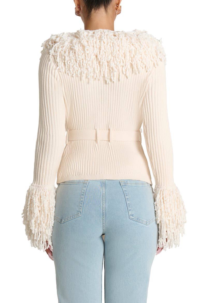 Fringe Tie Waist Chenille Cardigan, Alternate, color, BONE