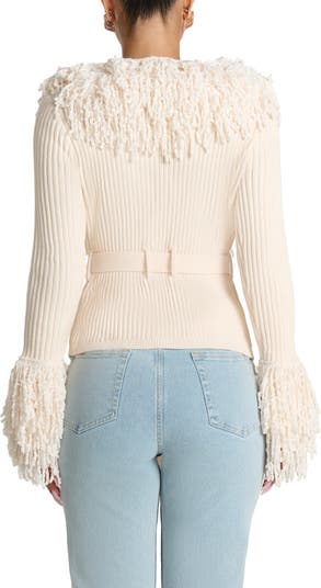 Fringe Tie Waist Chenille Cardigan