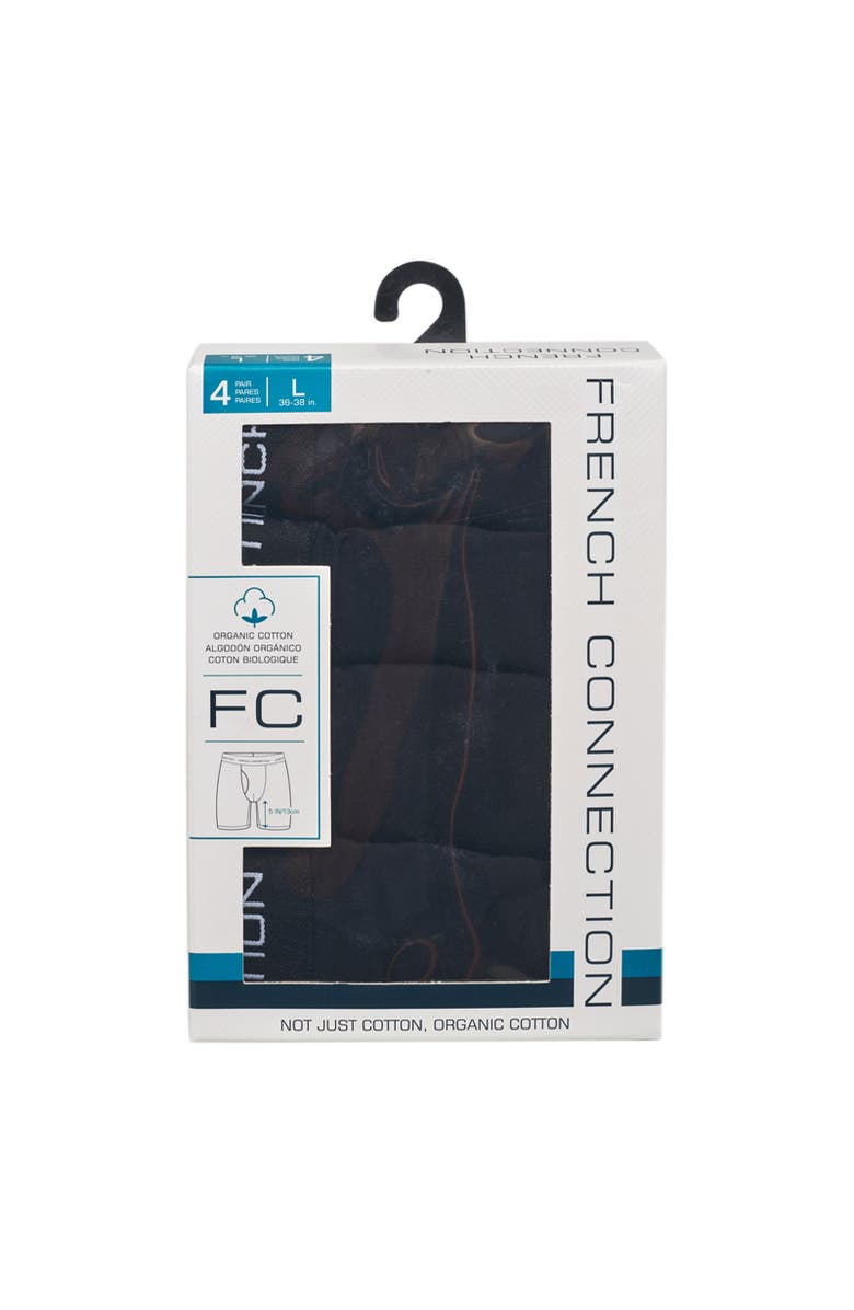 French Connection Classic Organic Cotton Boxer Brief 4-Pack, Alternate, color, Black