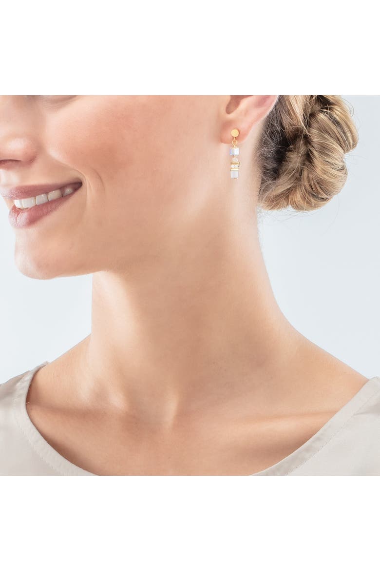 Mini Cubes Gold Earrings, Alternate, color, White