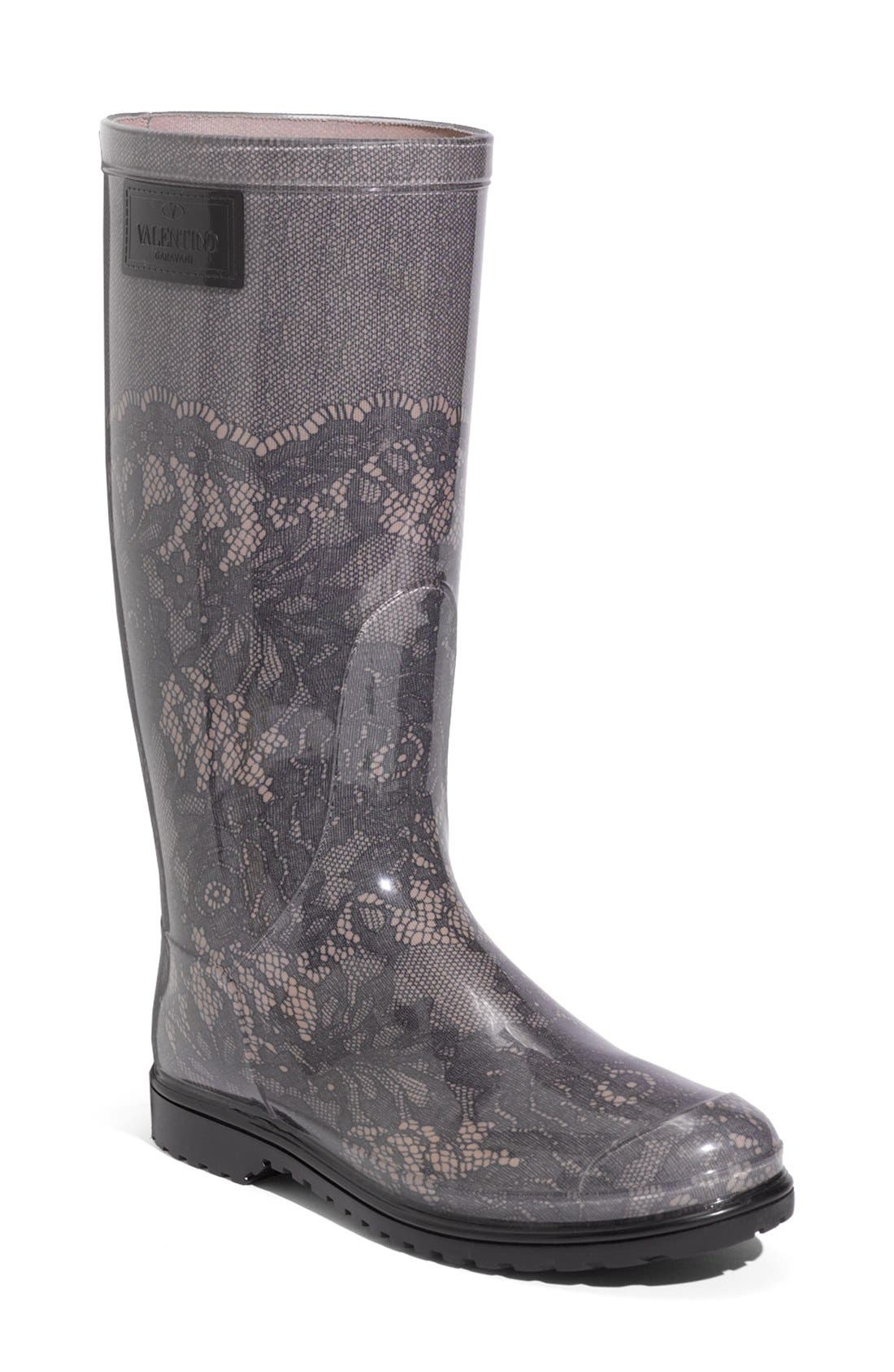 Lace Print Rain Boot, Main, color, POUDRE/ BLACK