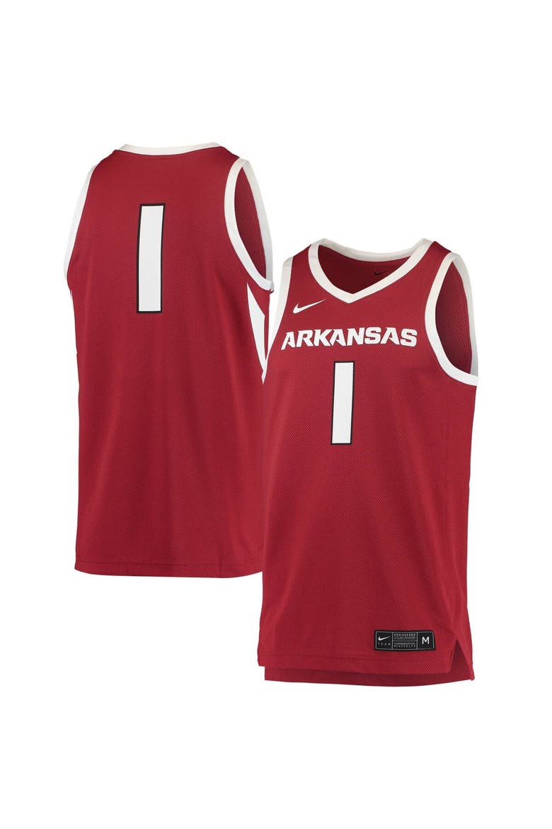 Men's Nike #1 Crimson Arkansas Razorbacks Replica Jersey, Alternate, color, Crimson