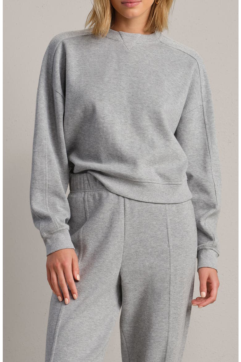 Signature Crewneck Cotton Blend Rib Sweatshirt, Main, color, HEATHER GRAY