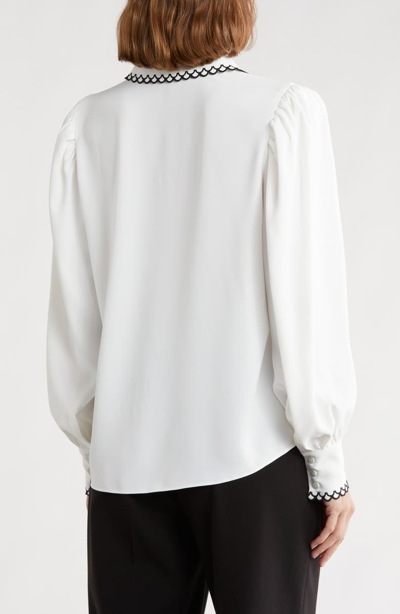 Elie Tahari The Roshan Scalloped Trim Button-Up Shirt, Alternate, color, Sky White