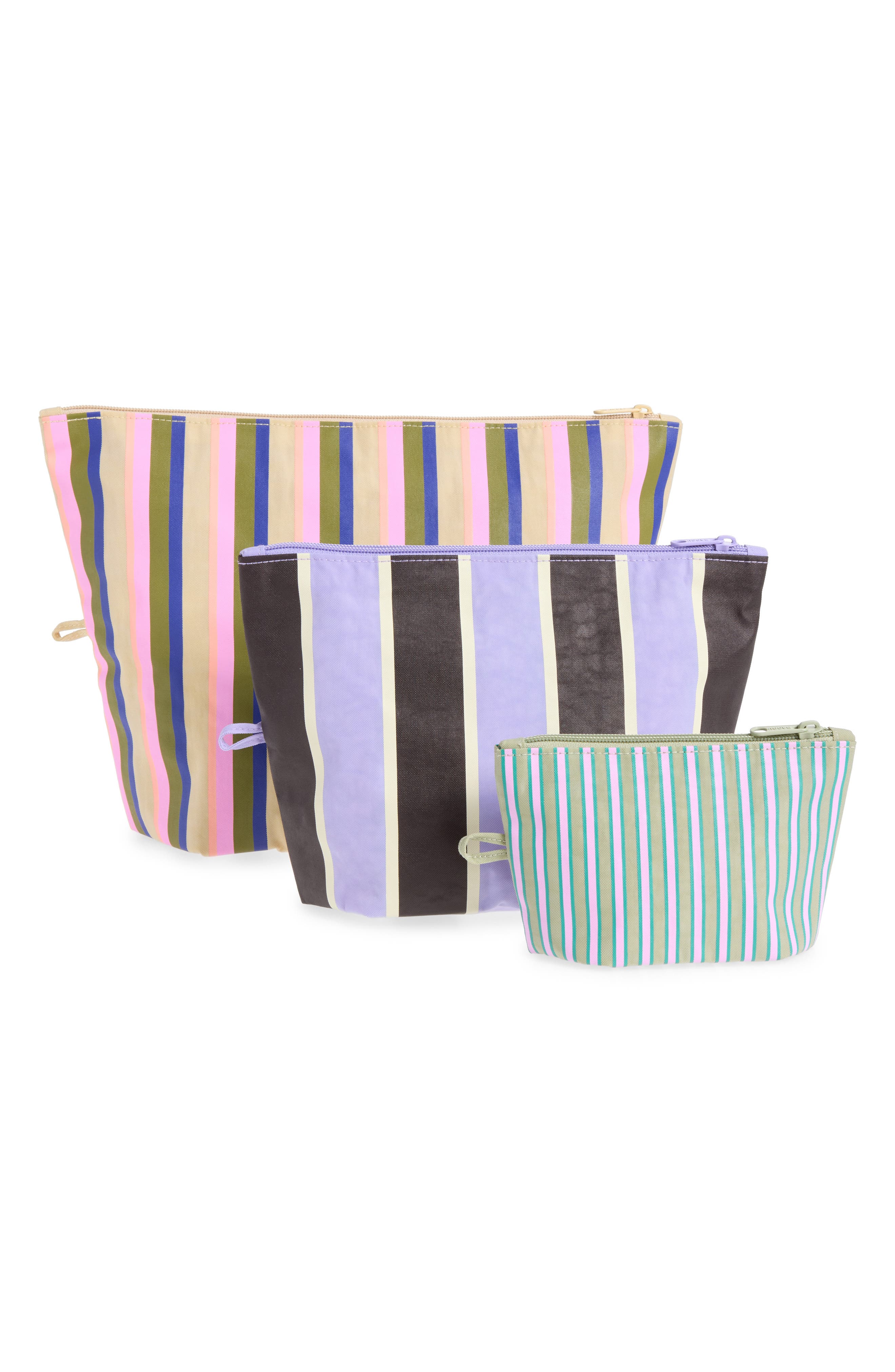 Set of 3 Assorted Packable Go Pouch Bags, Main, color, CANDY SHOP STRIPES