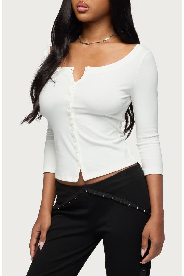 Iklara Button Front Knit Top, Alternate, color, WHITE