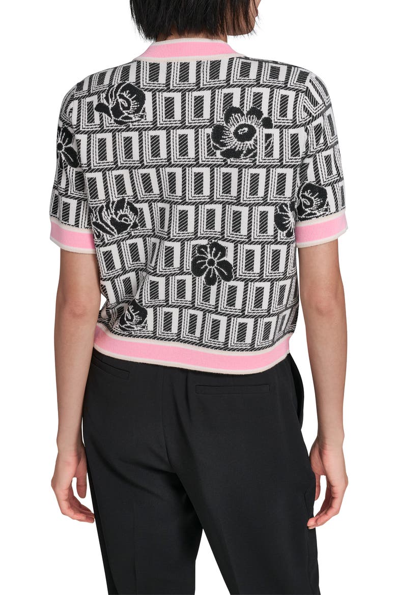 Print Short Sleeve Cardigan, Alternate, color, WHITE/ BLACK/ PARIS PINK