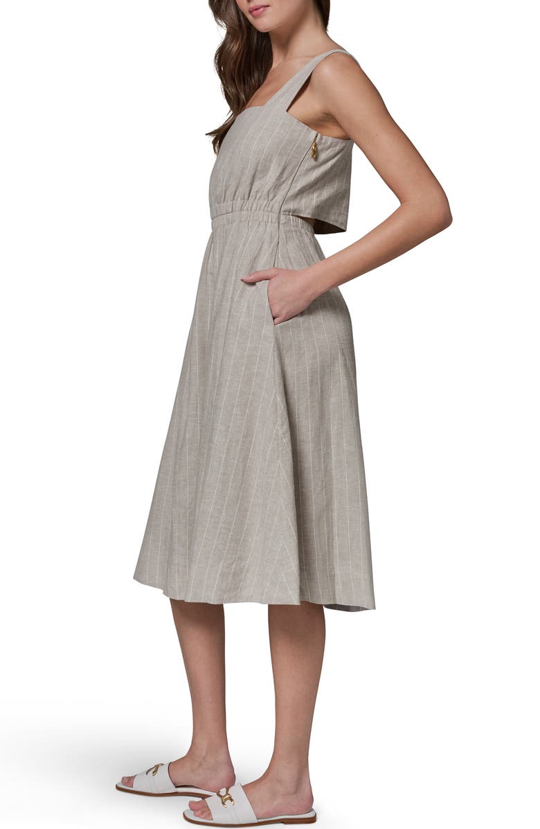 DONNA KARAN WEEKEND Stripe Linen Blend Midi Dress, Alternate, color, Tuscan Grey